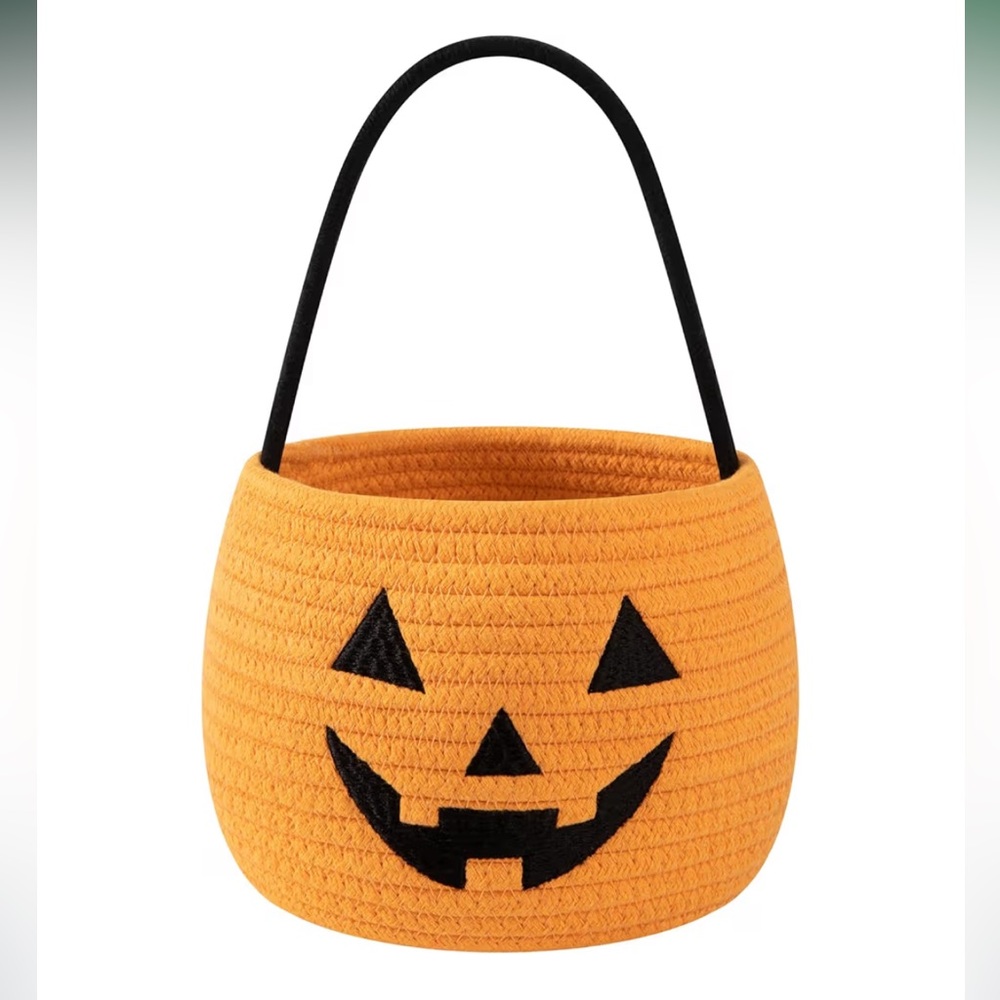 Pumpkin and Bat Basket, Trick or Treat Bucket, Cotton Rope Woven basket